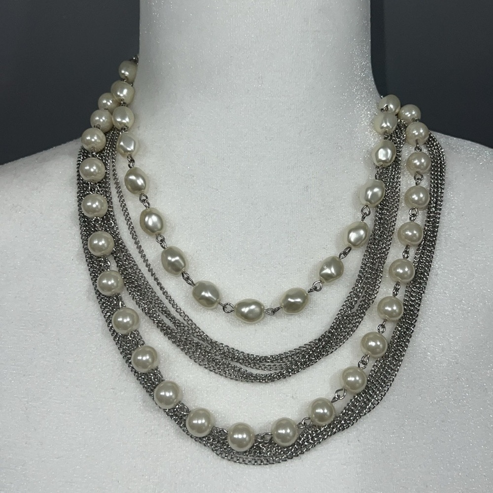 1338.‎ Cara New York Silver and Pearl Multi Strand Necklace